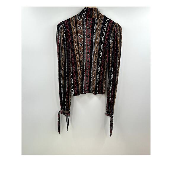 Free People Donatella Turtleneck XS Tie Sleeve Black Gold Red Floral Paisley - Picture 9 of 10